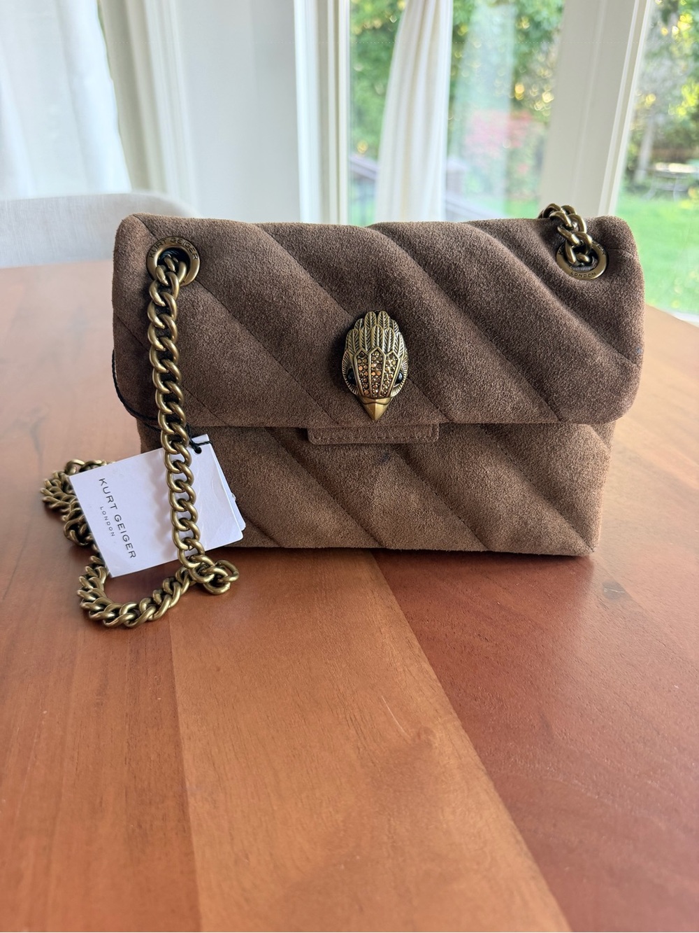 NWT Kurt Geiger London Soho Mini Brown Suede Chain Bag $228 Retail 🤎